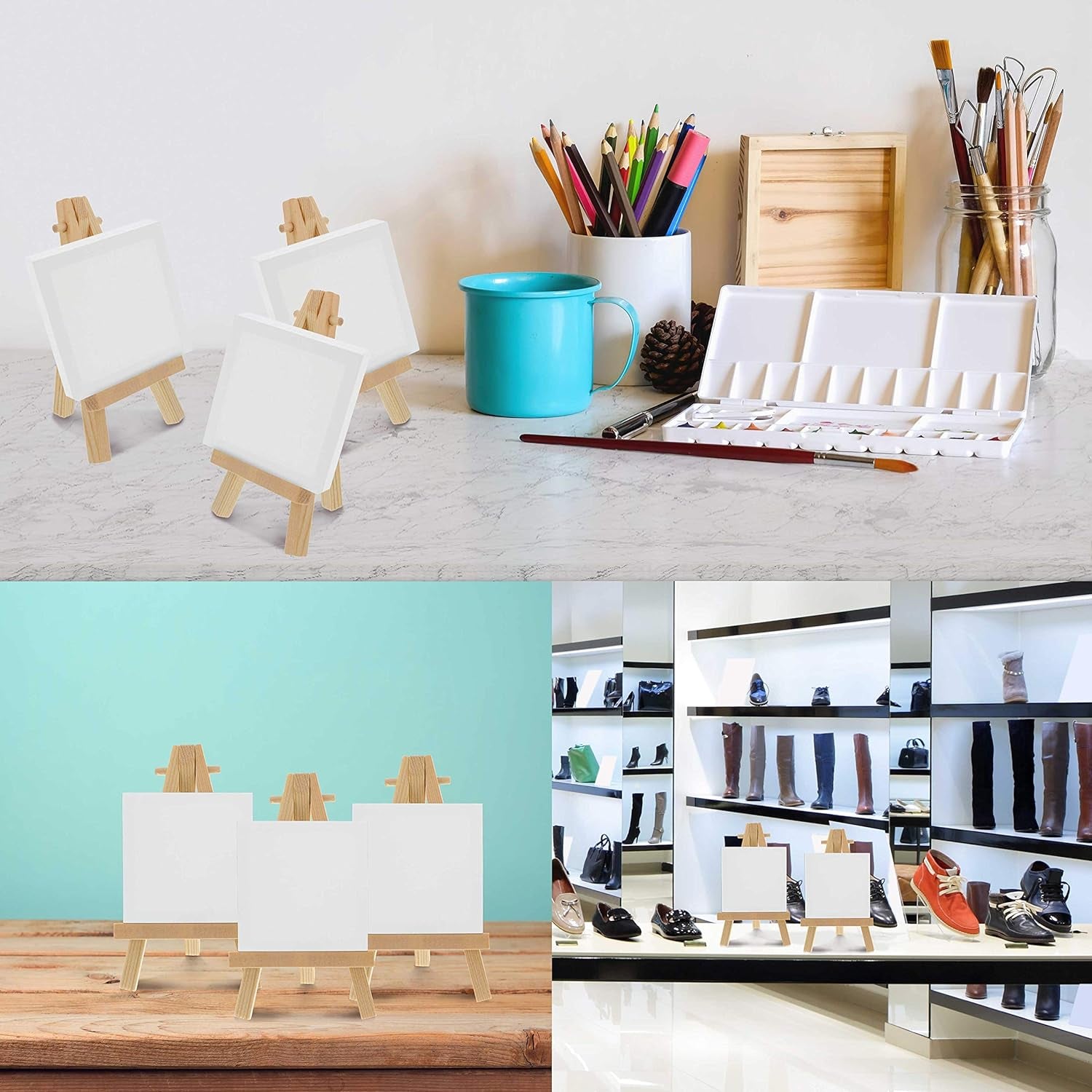 5" Mini Natural Wood Display Easel (Pack of 24), A-Frame Artist Painting Party Tripod Easel - Tabletop Holder Stand for Small Canvases, Kids Crafts, Business Cards, Signs, Photos, Gift