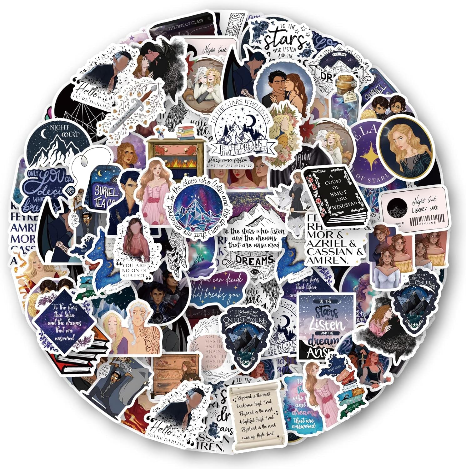 120Pcs Acotar Merchandise Stickers Pack, Book Graphic Vinyl Waterproof Sticker Decals for Water Bottle,Skateboard,Laptop,Phone,Journaling,Scrapbooking for Kids Teens Adults for Party Supply