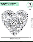 24 Pieces Star Patches Rhinestone Patches Heart Shape Diamond Appliques Adhesive Applique Glitter Repair Patch for DIY Crafts Clothes Bag Pants Wedding Decoration (Heart,Silver)