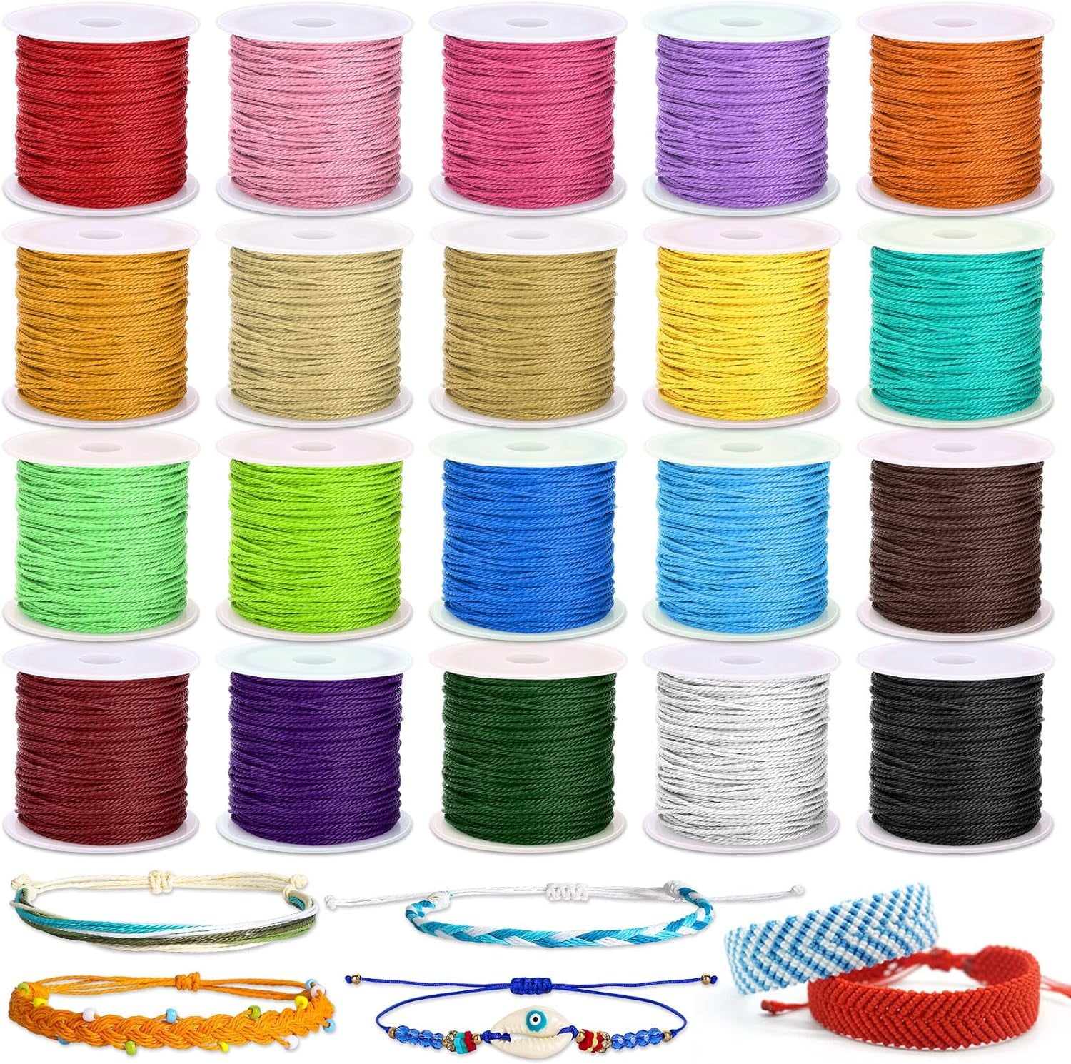 20 Rolls Wax String for Bracelet Making, Waxed Thread Bracelet Cord, Waxed Polyester Cord Bracelet Rope for DIY Bracelets, Necklace and Macrame