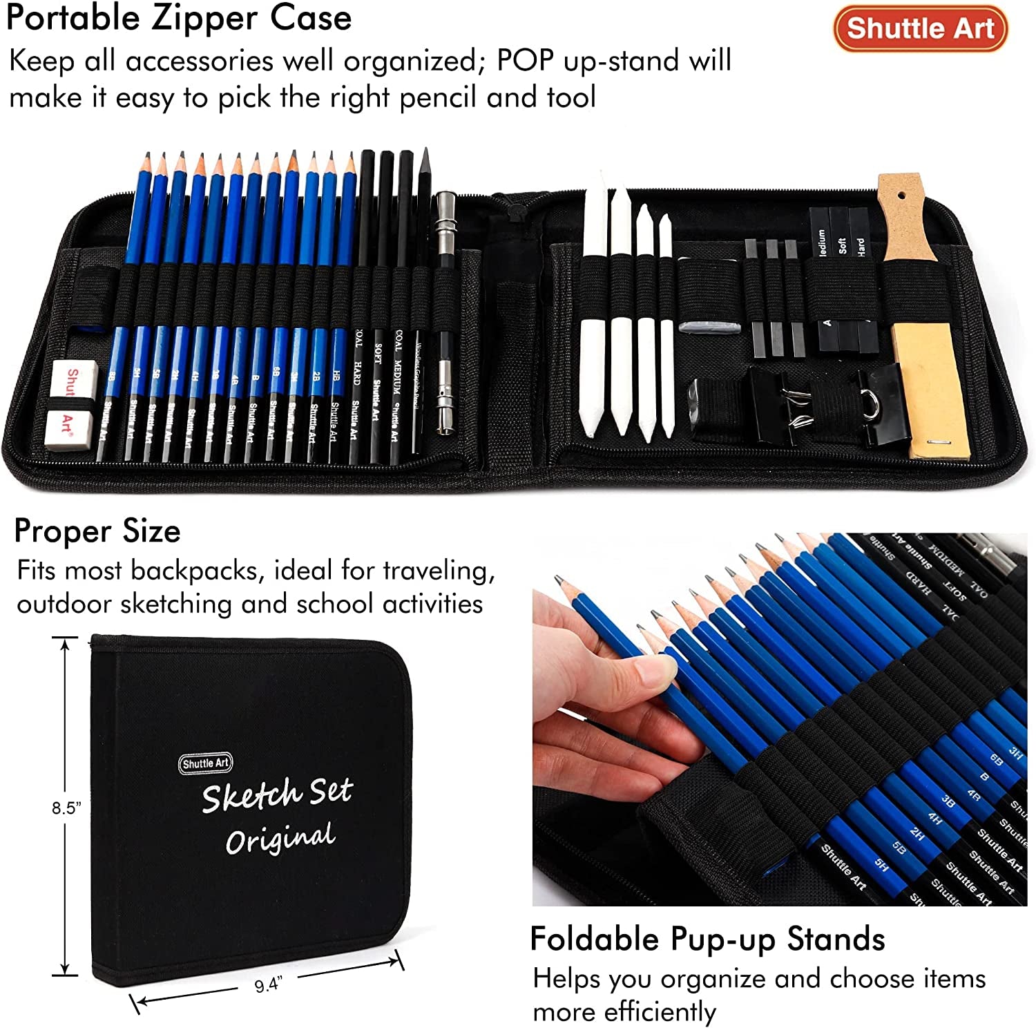 Sketching and Drawing Pencils Set, 37-Piece Professional Sketch Pencils Set in Zipper Carry Case, Drawing Kit Art Supplies with Graphite Charcoal Sticks Tool Sketch Book for Adults Kids