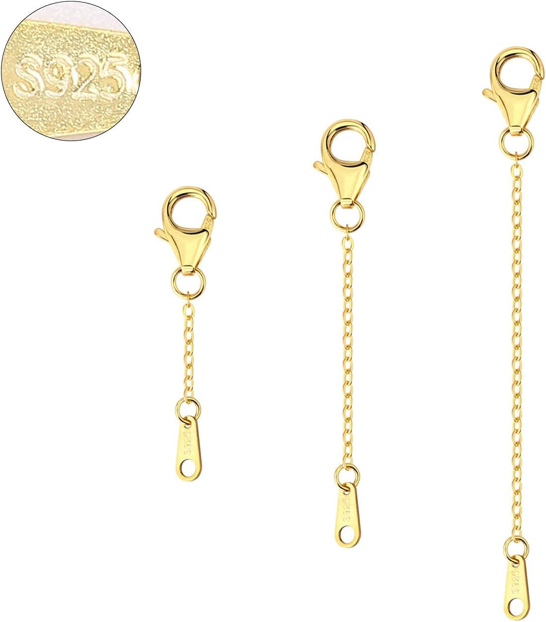 Extenders Chain Necklace 14K Gold Plated Sterling Silver Extension Chains for Jewelry Making(1 2 3 Inch)