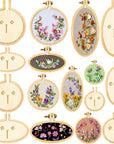 Mini Embroidery Hoop Wooden Mini Crossing Stitch Hoop Mini Ring Embroidery Circle for DIY Pendant Crafts, Round, Oval Vertical, Oval Horizontal (16 Sets)