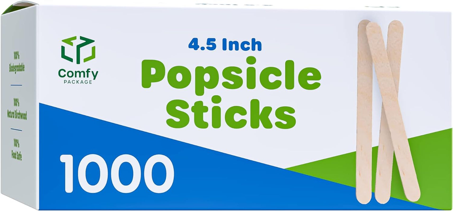[1000 Count] 4.5 Inch Wooden Multi-Purpose Popsicle Sticks for Crafts, Ice, Ice Cream, Waxing, and Tongue Depressor Wood Sticks