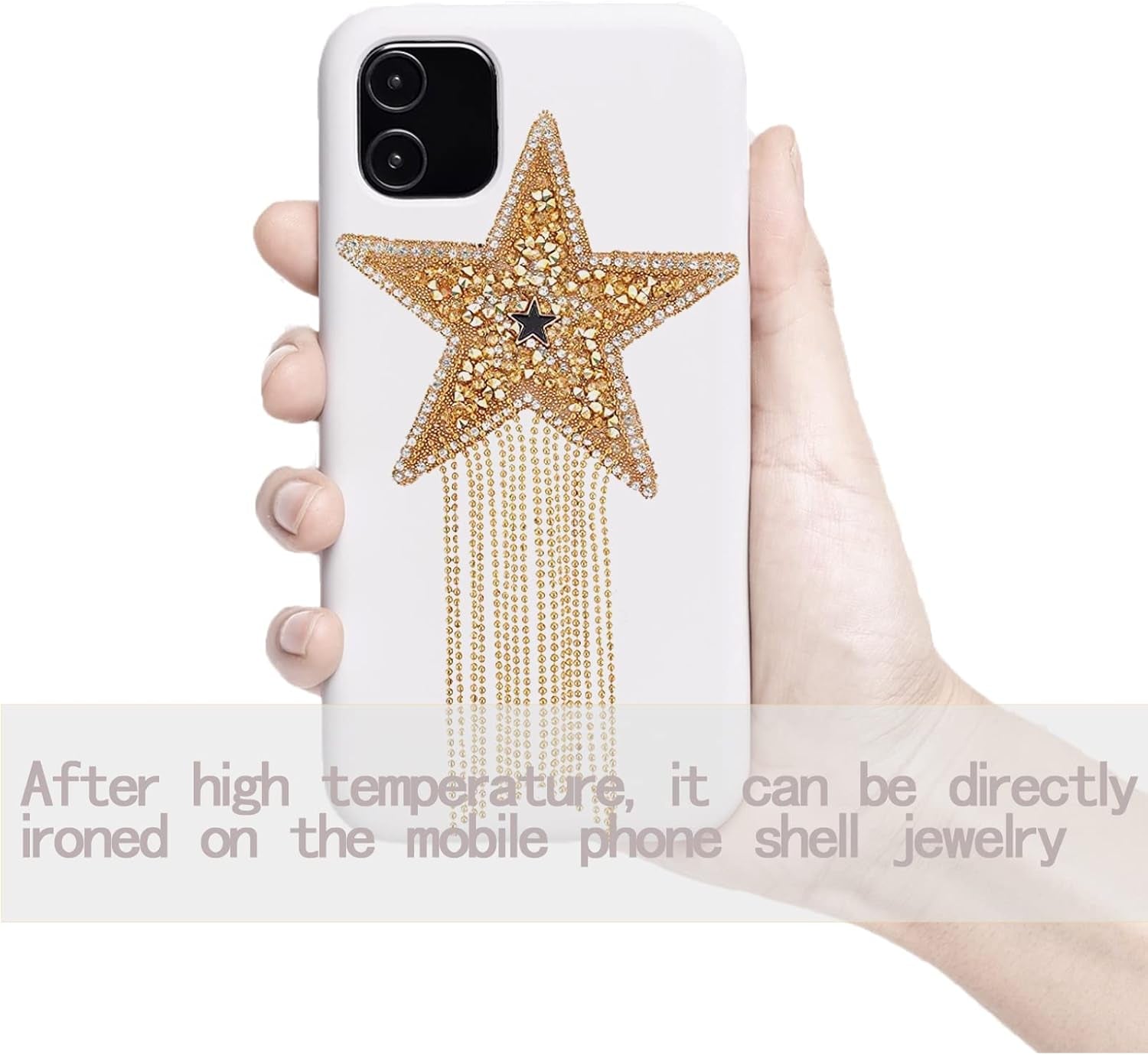 4Pcs 4 Mix Color Sparkling Rhinestone Five-Pointed Star Pattern Clothes Patches Iron on Fashion Appliques with Chains Tassel Badge DIY Repair Decorate Patch for Clothes Dress Jeans Hats Bags