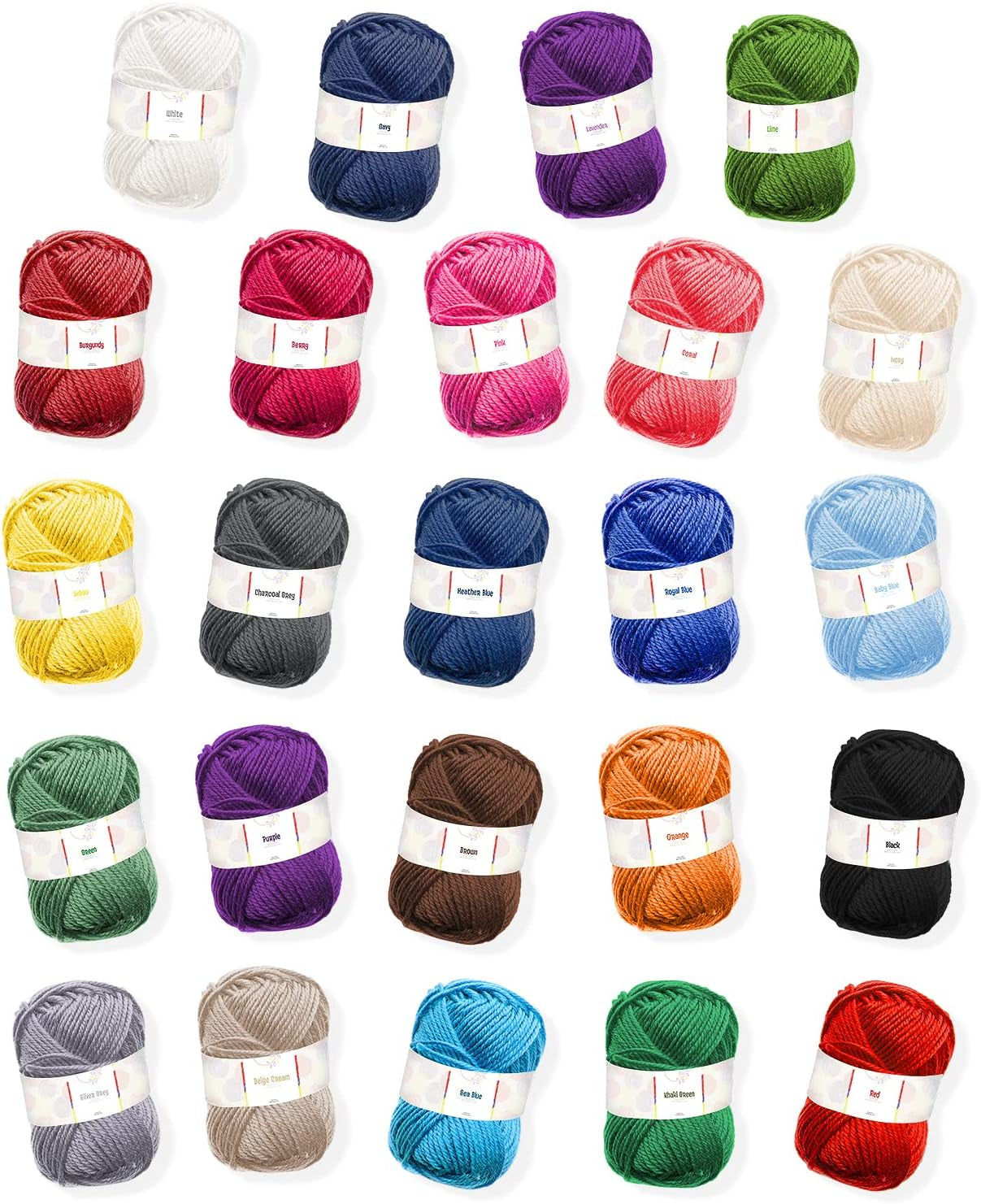 Soft Yarn 2400 Yards (24X50G), Acrylic Yarn for Crocheting &amp; Knitting, 24 Vivid Colors, Perfect for Crafts, Amigurumi Yarn Set