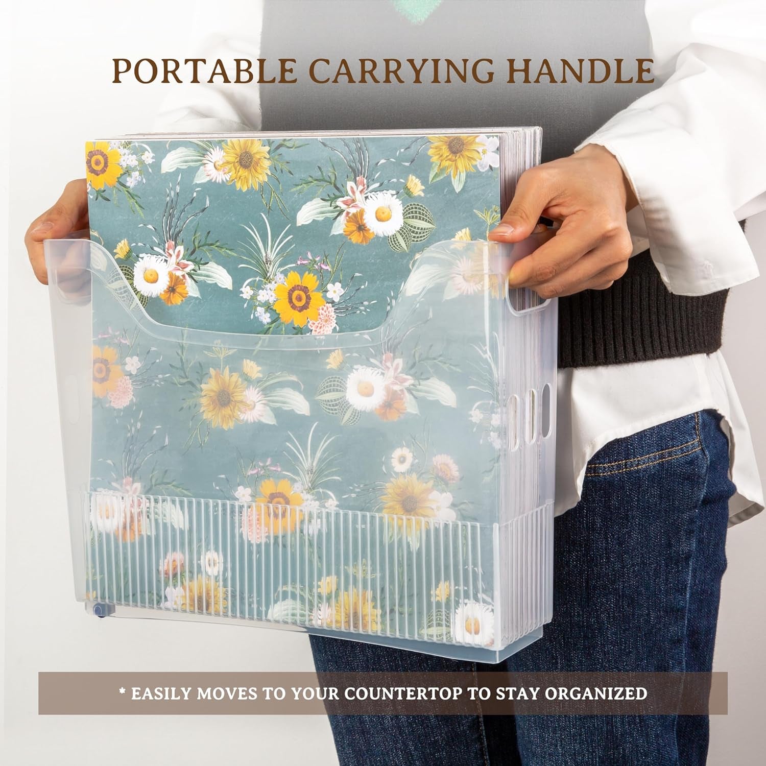 4 Pack Scrapbook Paper Storage with Wheels, Plastic Scrapbook Storage Bin for Holding 12" X 12" Papers, Scrapbook Papers, Vinyl Sheets, Cardstocks