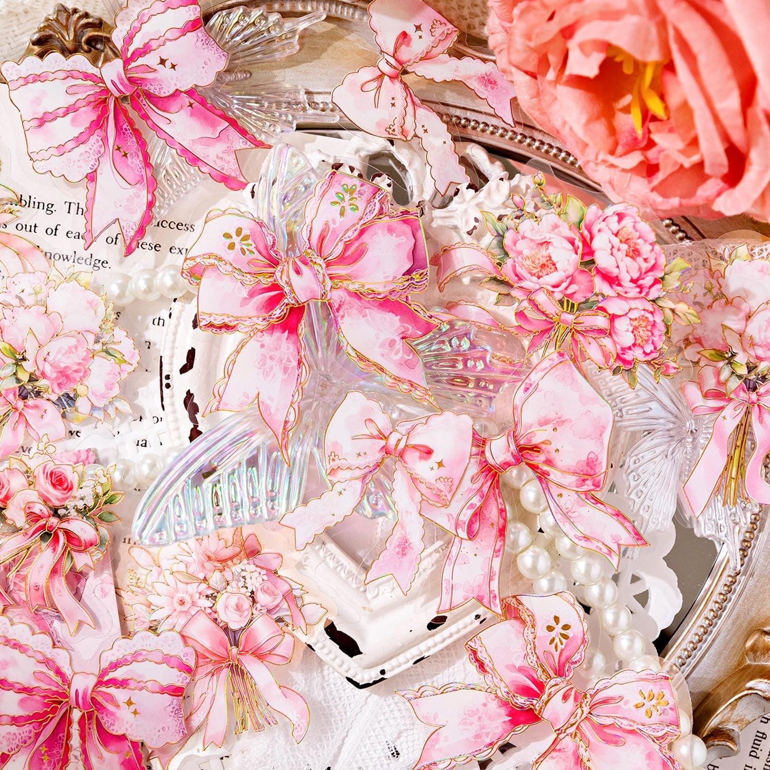 120Pcs Scrapbook Stickers Flower Bouquet Bow Scrapbooking Junk Journal Crafts Embelishment Decoration Diary Stickers (Menghuanzhiwu)