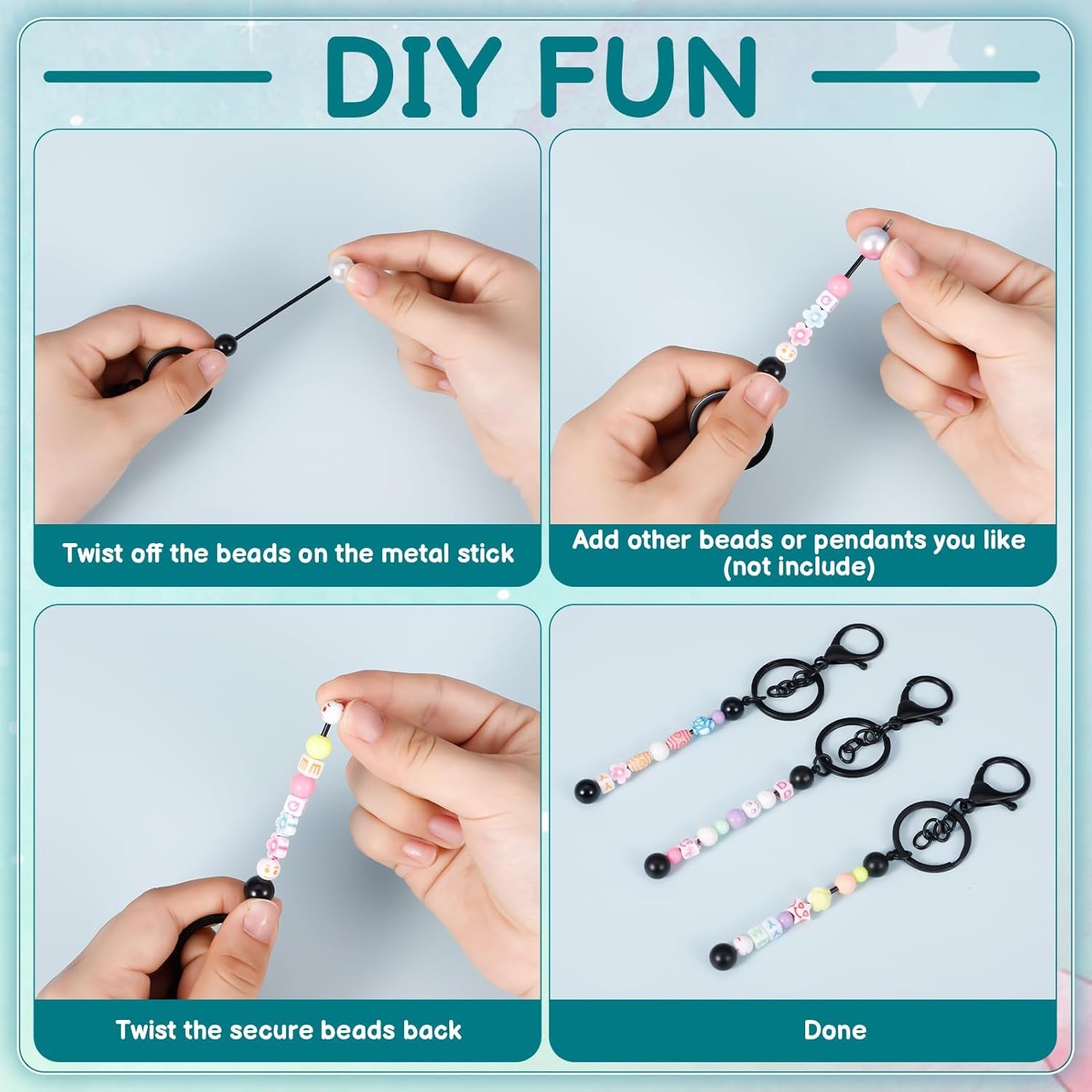 12 Pcs Beadable Keychain Bars Metal Beaded Keychain Blank Keychain Strips for DIY Keychain Pendant Jewelry Crafts