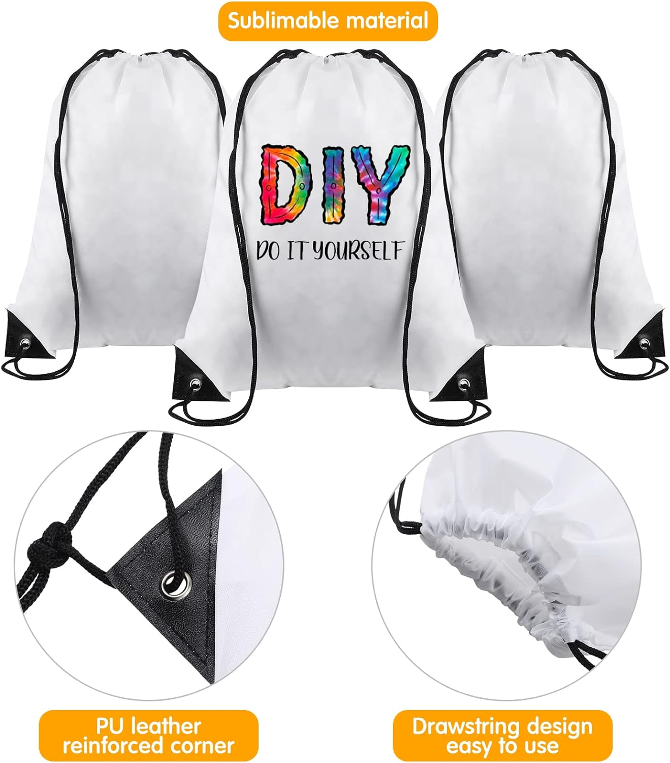 30 Pcs Blank Sublimation Drawstring Bags Drawstring Backpack Bulk Heat Press Reusable Sublimation Bags Cinch Bag Sackpack for Gym Sport DIY Craft Operation Christmas, White