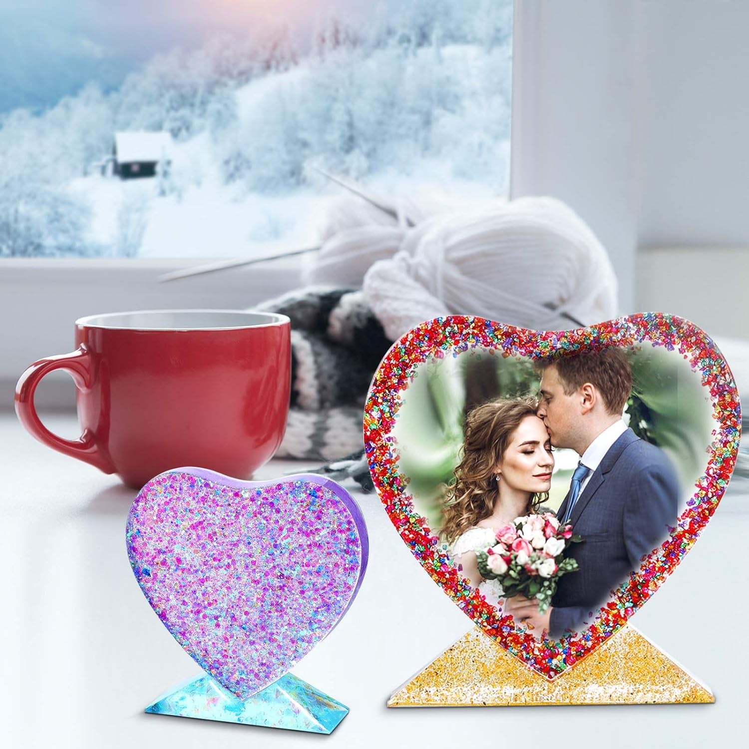 3 Pieces Resin Photo Frame Molds Heart Rectangle Shape Silicone Picture Mold for Casting, DIY Personalized Epoxy Photo Frame Mold for Crafts Table Home Decor