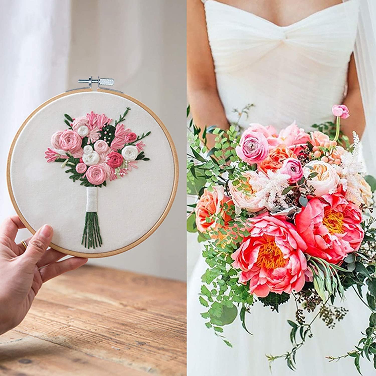 5 Pieces Embroidery Hoops Bamboo Circle Cross Stitch Hoop Ring 5 Inch to 10 Inch for Embroidery and Cross Stitch