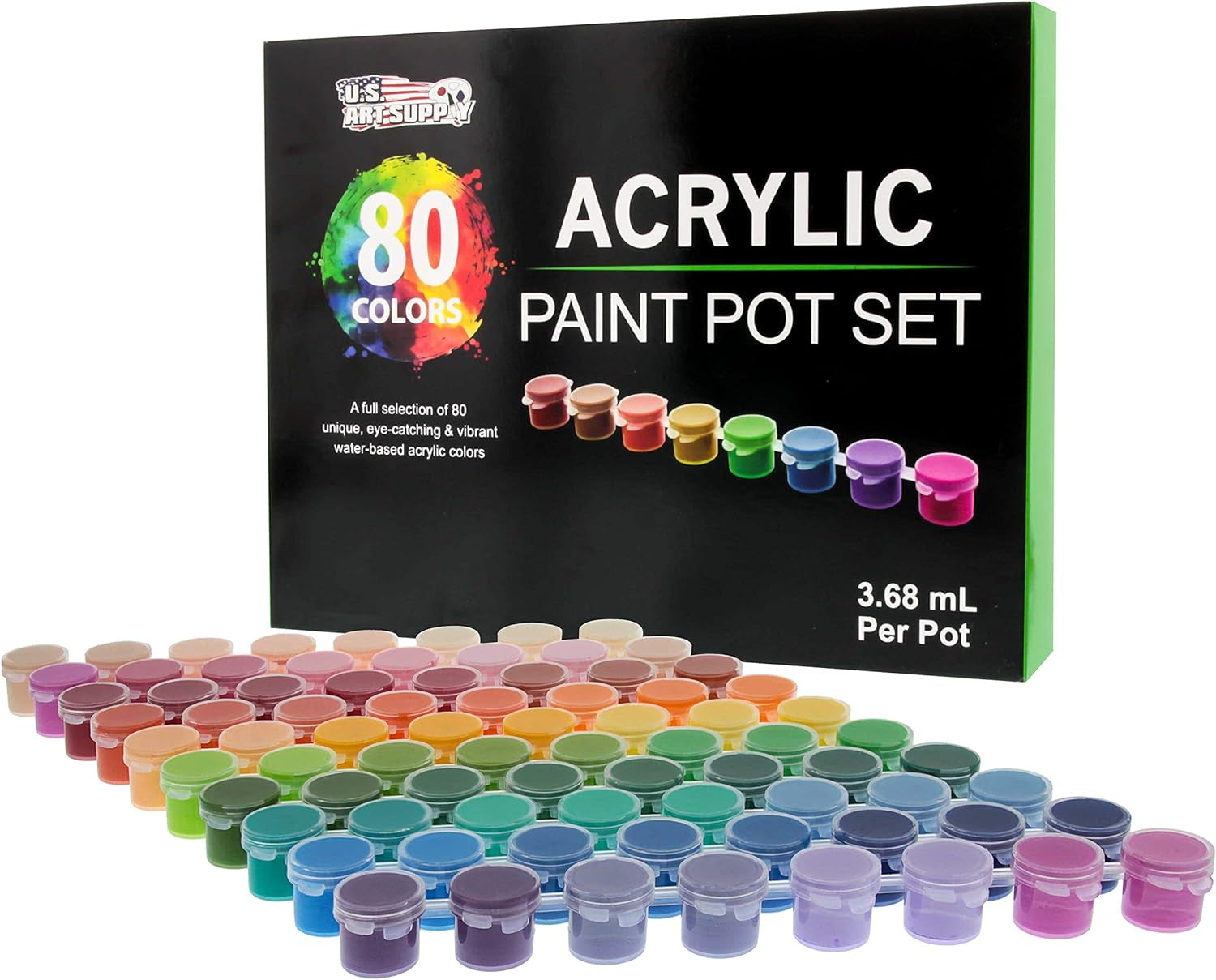 Professional 80 Color Set of Acrylic Paint Jar Set - 3.68Ml Jars - Rich Vivid Colors for Artists, Students, Beginners - Canvas Portrait Paintings