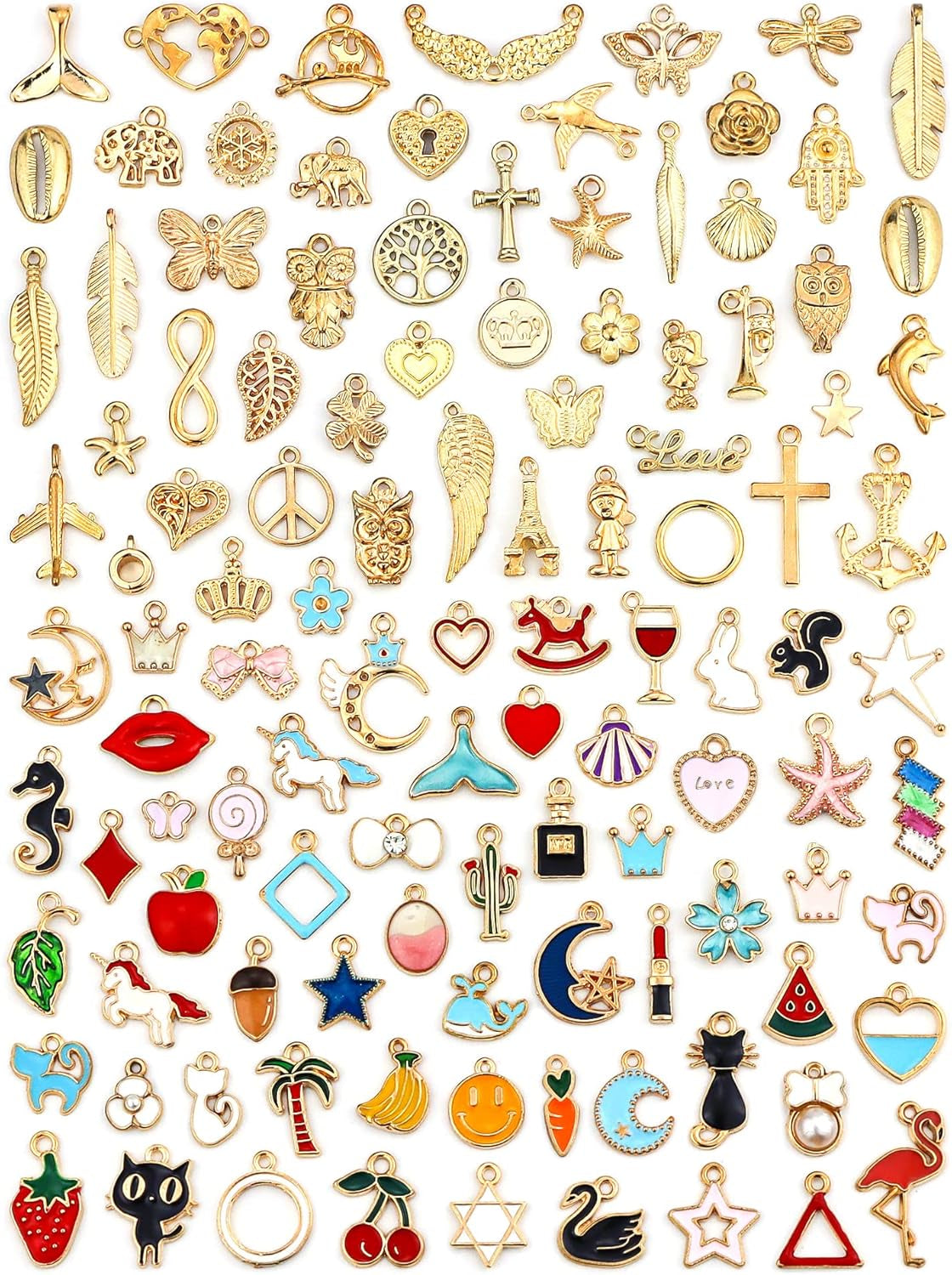 110Pcs Assorted Gold Plated Enamel Pendants Charms for Jewelry Making Necklace Bracelet Craft Supplies