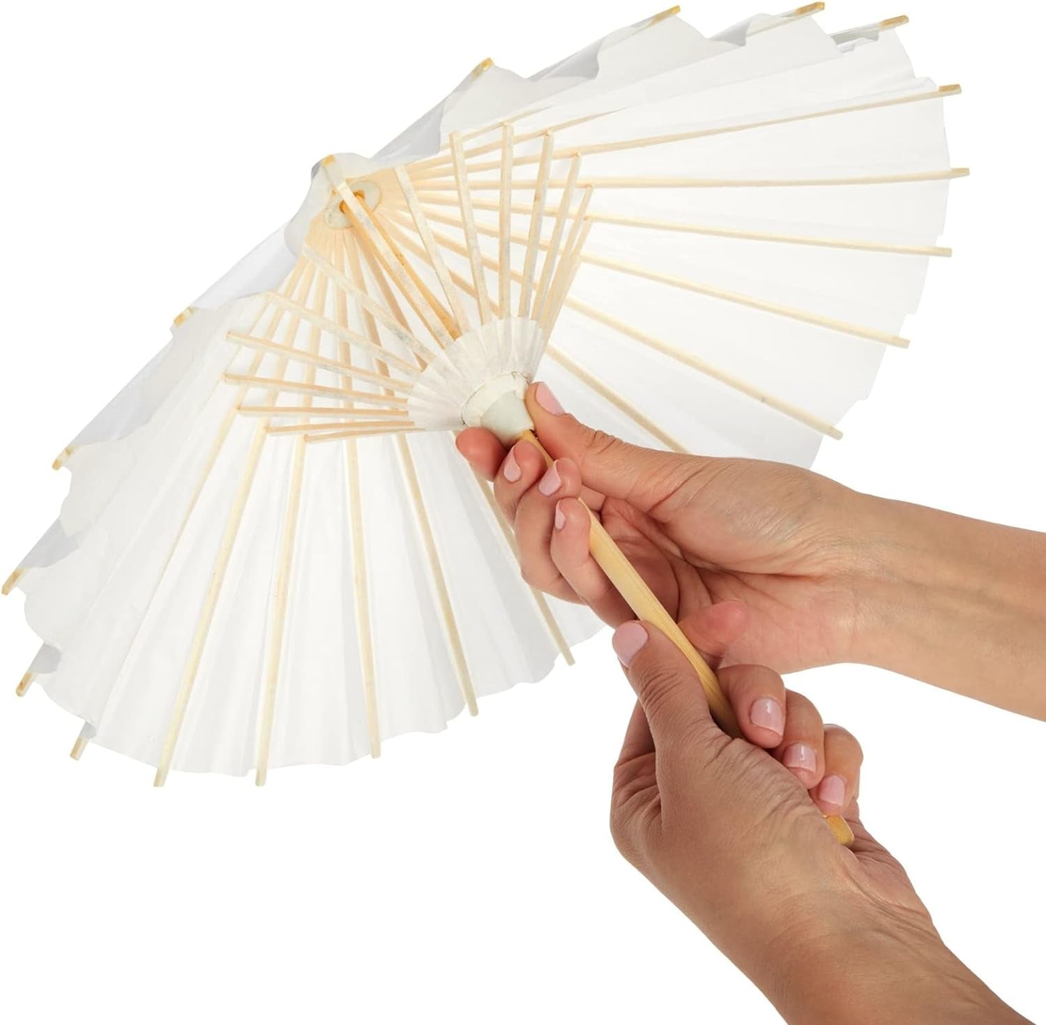 6-Pack Parasol Paper Umbrellas for Decorations for Kids, Cocktail Party Decor, DIY, Arts and Crafts Projects, Sun Parasols for Plants, Photo Props (Small, White, 16 In)