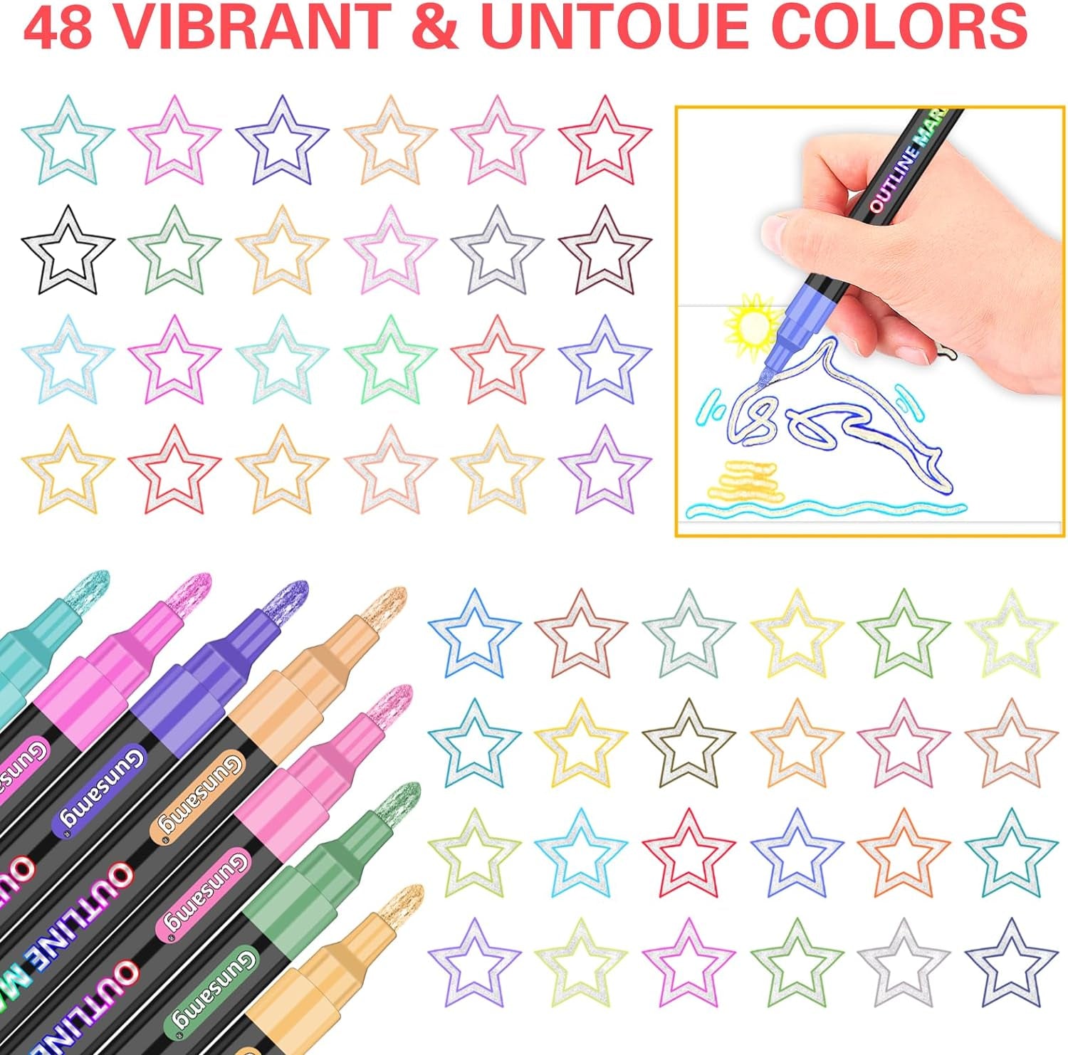 48 Outline Markers for Teen Girl Gifts Trendy Stuff, Glitter Markers Metallic Markers for Doodle Writing,Crafts for Girls 8-12