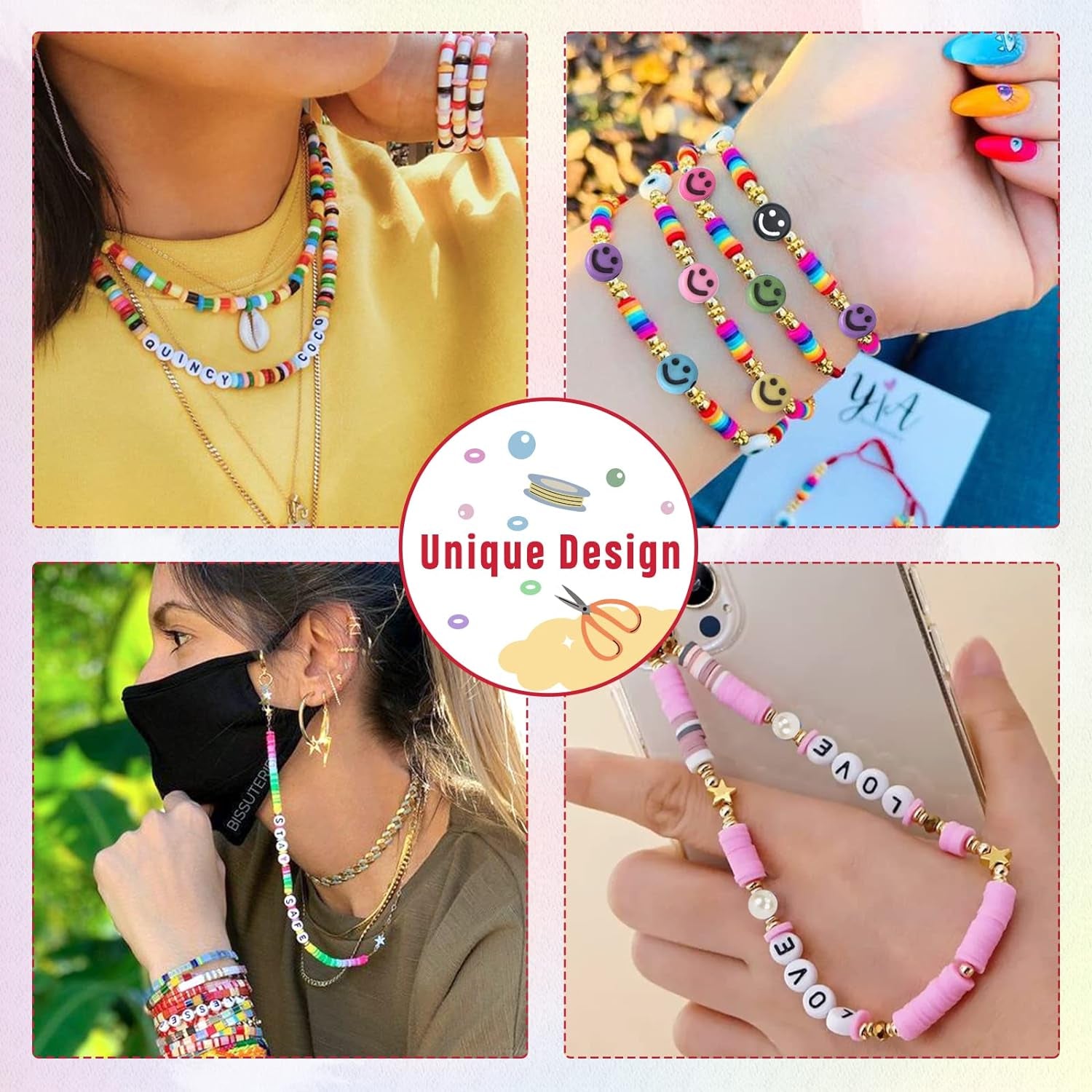 7870Pcs Clay Beads Bracelet Making Kit, 40 Colors Polymer Clay Beads Heishi Flat Beads Kit with Preppy Beads Letter Beads for Crafts Jewelry Making