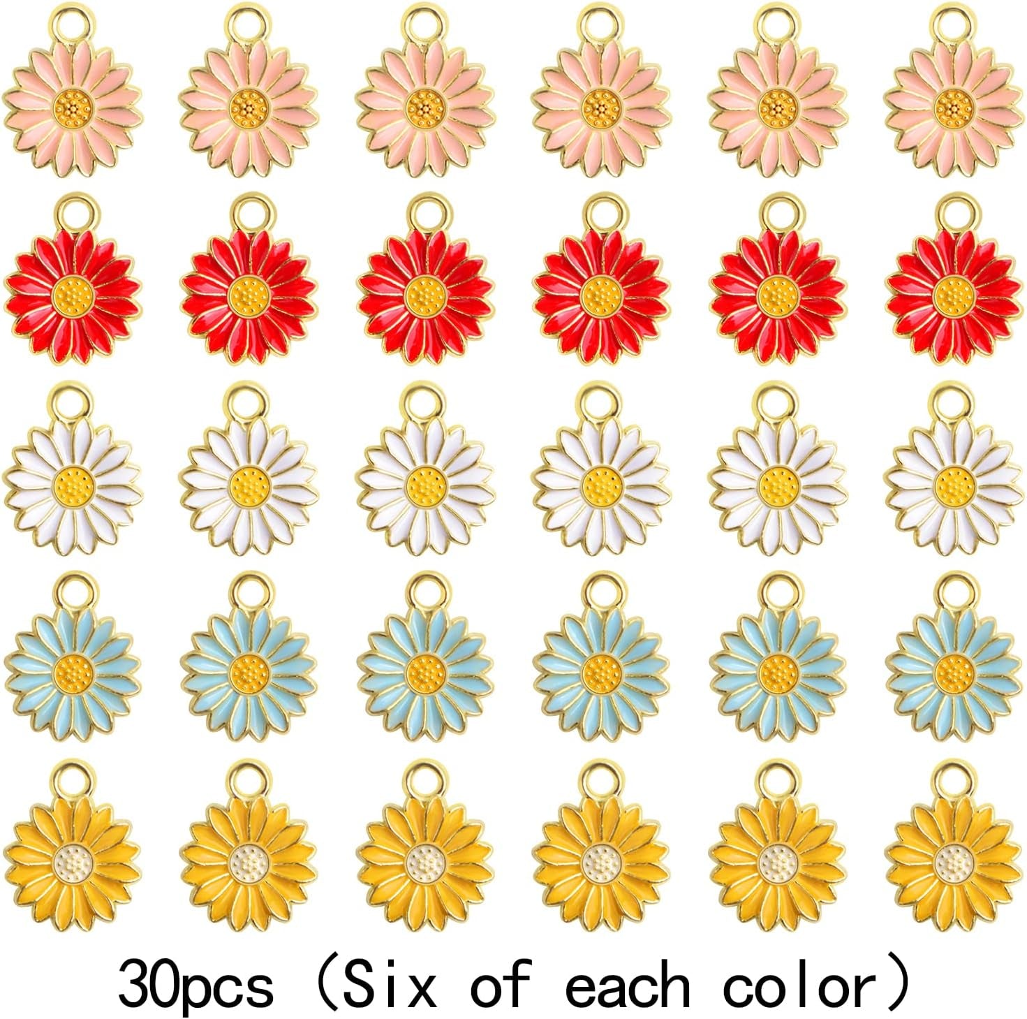 30Pcs Golden Plated Enamel Sunflower Pendant Charms Alloy Sunflower Daisy Flower Dangle Charms Craft Supplies for DIY Necklace Bracelet Earrings Jewelry Making, 5 Colors