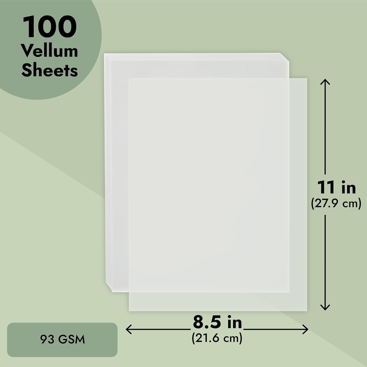100 Sheets 8.5 X 11 in Translucent Vellum Paper - 93Gsm/63Lb Printable Tracing Paper for Invitation, Sketching & Card Overlays - Tracing Paper for Printer - Vellum Paper for Invitations