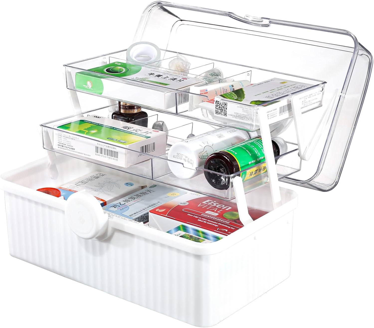 13 Inch Art Craft Organizer Storage Box with 2 Tier,Multifunctional Plastic Sewing Supplies and Tool Box with Handle for Sewing,Medicine,Nail,Hair Accessories Makeup Organizer and Family First Aid Box