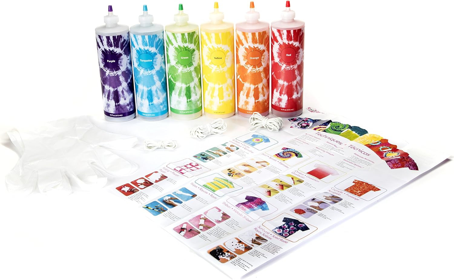 One-Step Tie-Dye Kit Extra Large Block Party 16 Oz Easy Squeeze Bottles, All-In-1 Kit for Group Activity Tie-Dye, 6, Vibrant Colors