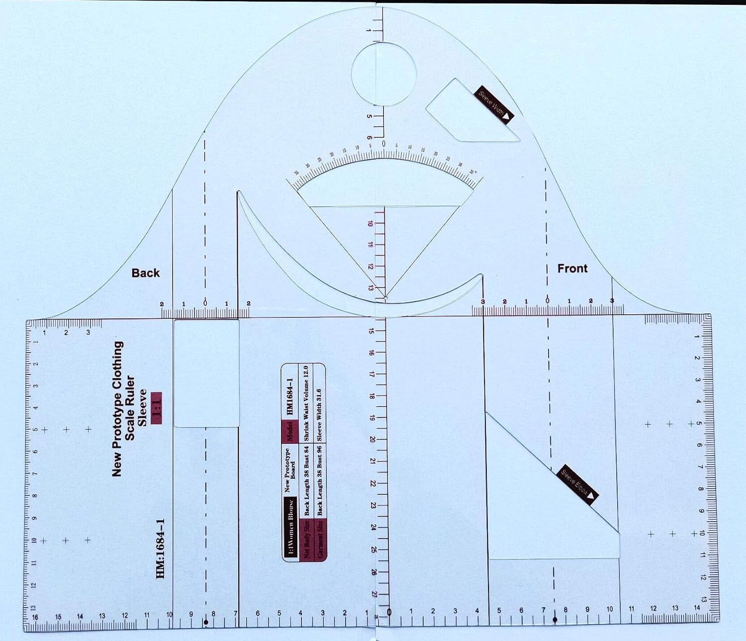 1:1 Fashion Design Ruler for Women Blouse Cloth Design School Student Teching Apparel Drawing Templete Garment Prototype Sewing Ruler Model 160/84A