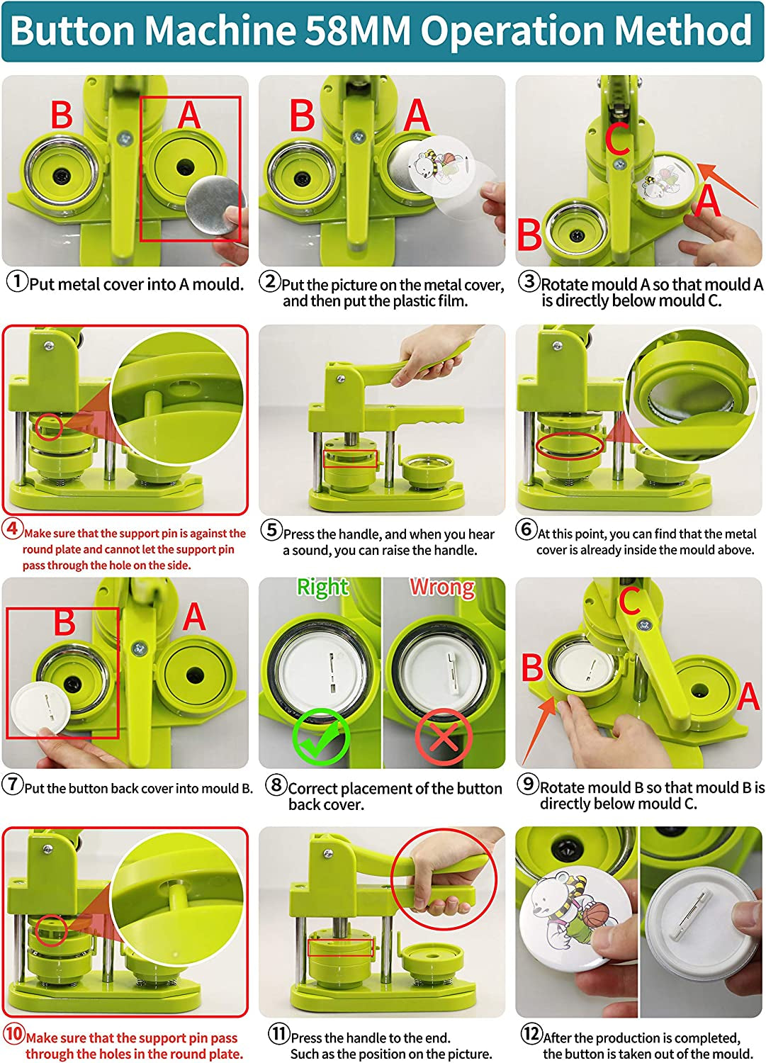 Button Maker Machine 58Mm - (3Rd Gen) Installation-Free 58Mm(2.25In) DIY Pin Badge Button Maker Press Machine Badge Punch Press with Free 100Pcs Button Parts&amp;Pictures&amp;Circle Cutter&amp;Magic Book