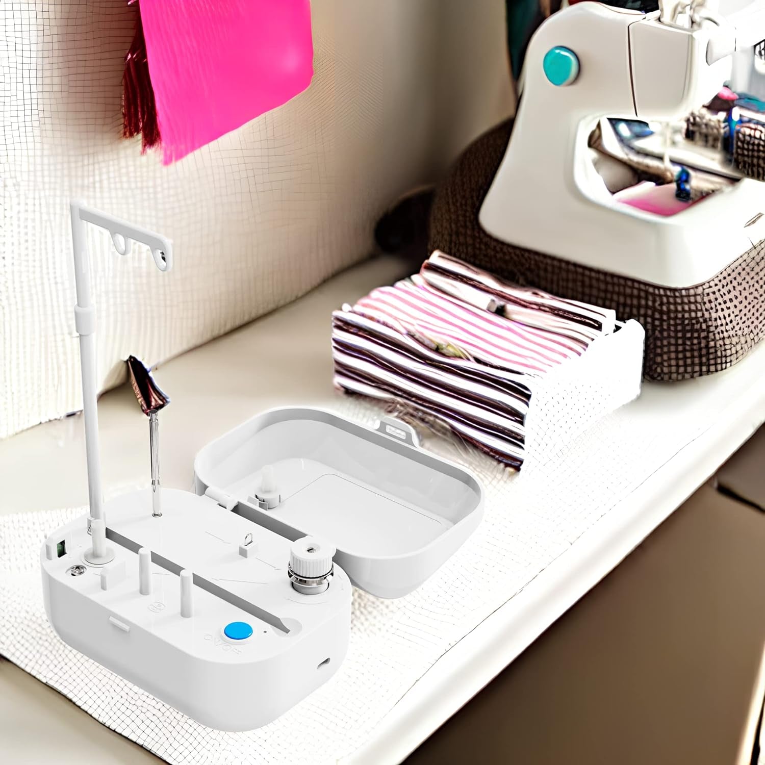 Automatic Bobbin Winder with Auto Stopper, Large Spool Thread Holder and Extra 6 Spools of 400 Yards Polyester Threads for Sewing Machine Thread Winding Use