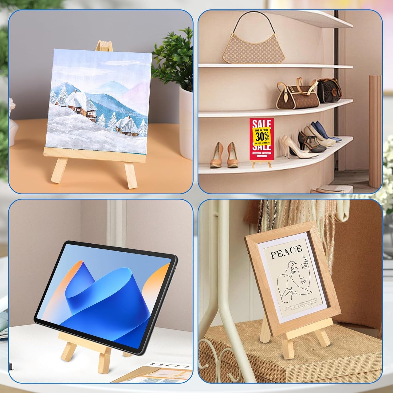16 Pcs 5 Inch Mini Wood Display Easel, A-Shaped Small Wood Easel for Displaying Small Canvases, DIY Crafts, Photos, Gift, Home Decoration