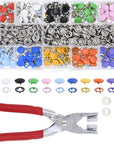Snap Button Kit,Colorful Metal Snaps Buttons,Hollow and Solid Metal Prong Snaps Buttons with Setting Tool,Snap Button Fasteners Kit Perfect for DIY Crafts Clothesand Sewing.(9.5Mm)