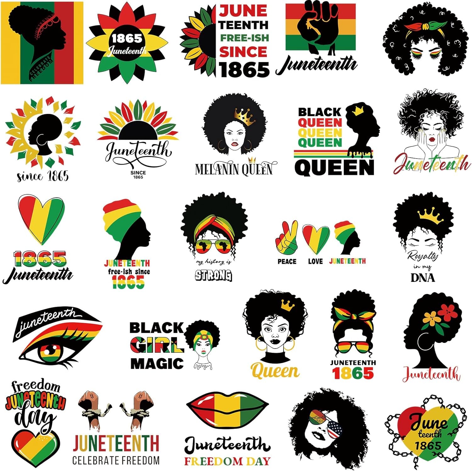 25 Sheets Juneteenth Iron on Decals HTV Heat Transfer Vinyl Sheets African Women Patches Stickers Iron on Appliques for Clothing Design T-Shirt