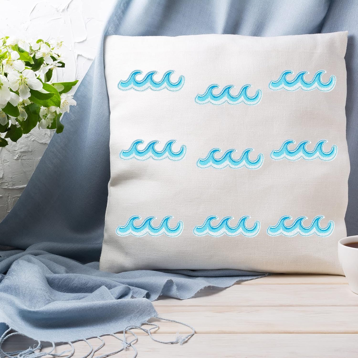 10 Pieces Ocean Wave Embroidered Patches Blue Sea Wave Iron on Patch Wave Applique Repair Patch for Clothes Dress Jackets Caps DIY Embroidery Patches Sewing Craft Decoration