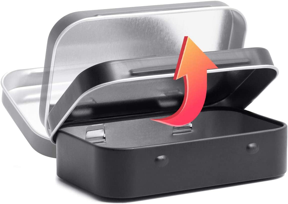 Metal Rectangular Hinged Tins - Pack of 40 Matte Black Mini Portable Box Containers Small Empty Storage Tins with Lids Home Organizer Kit for Storage Drawing Pin Jewelry Crafts