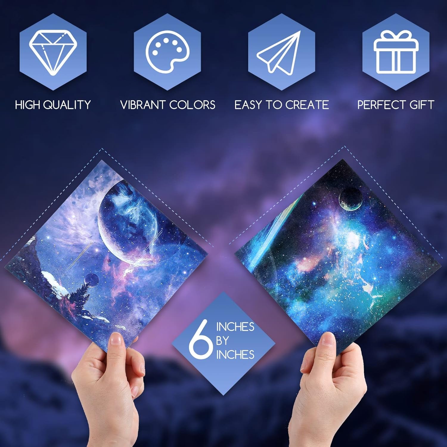 150 Sheets Double Sided Origami Paper Kit 6 X 6 Inch Beautiful Sky Scrapbook Paper Galaxy Outer Space Star Pattern Paper Easy Folding for Arts Crafts School Kids Teachers, 36 Designs (Vivid Style)