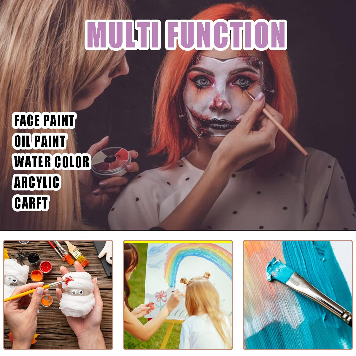 Face Paint Brush Set, 10Pcs Artist Brushes for Body Face Painting, Acrylic Painting Watercolor Oil Gouache