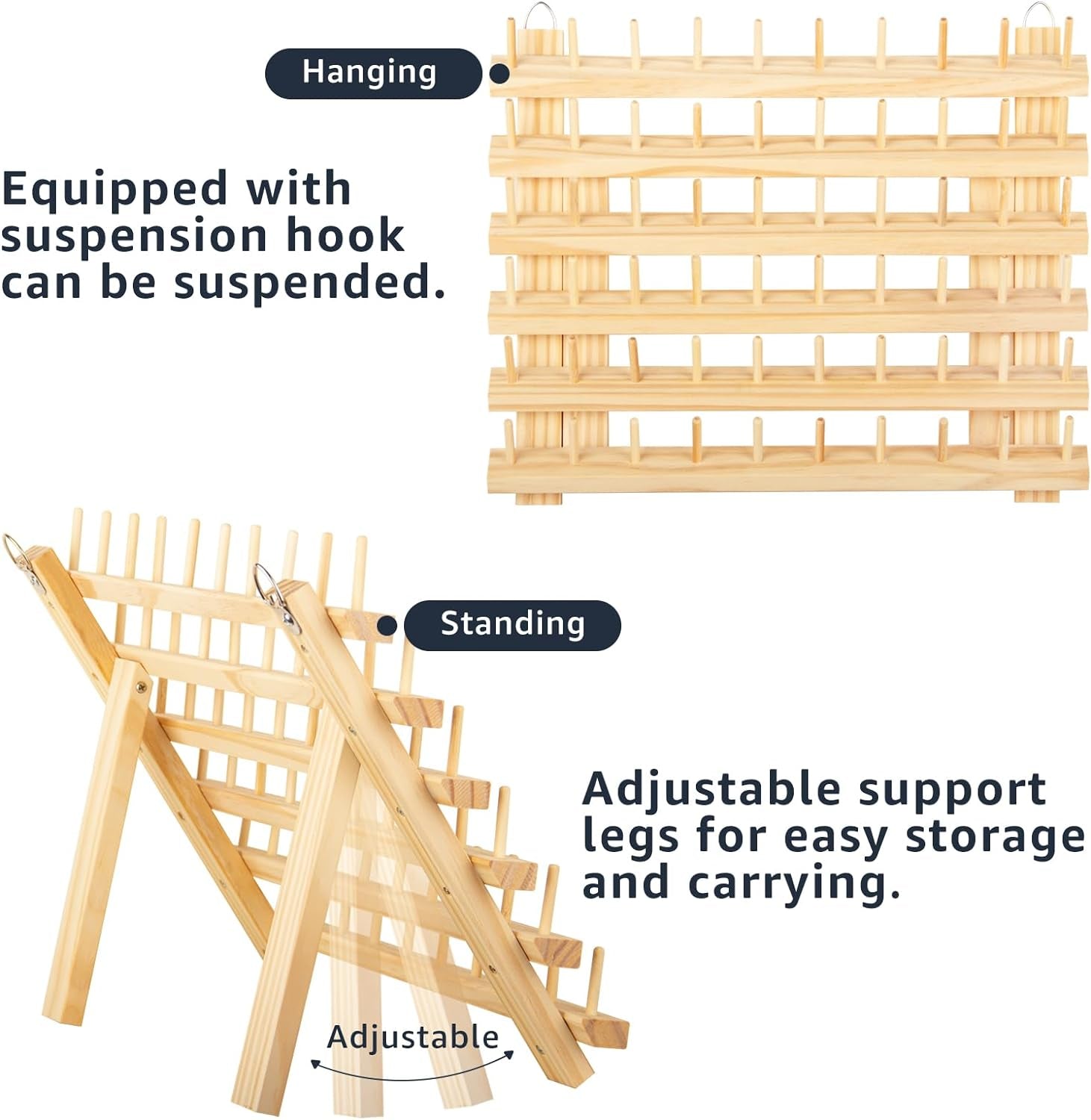Nian Feng Braiding Hair Rack Stand for Hair Stylist, 2Pack Wooden Thread Holders for Spools of Thread, Spools Holder for Sewing Machine, Thread Racks for Spools of Thread, Sewing Organizer & Storage.