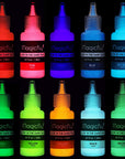 Acrylic Glow in the Dark Paint, 10 Bright Colours Liquid Luminous Paint, Neon Paints Glow in Dark for Painting, Halloween Decoration, DIY Crafts, 20 Ml Each