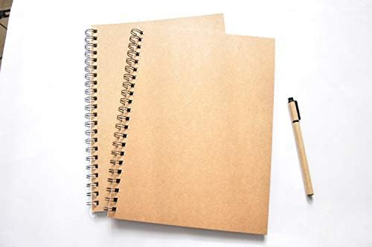 Spiral Sketch Book Large Notebook（Built-In Drawing Board） Kraft Cover Blank Sketch Pad Wirebound Sketching for Drawing Painting 8.5X11-Inch (2 Pack) 200 Sheets, 100 Sheets, 200Pages Each