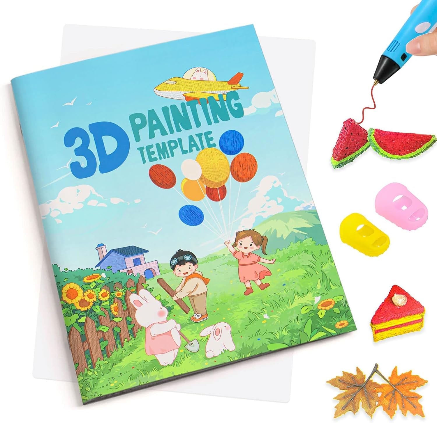 3D Printing Drawing Book, Reusable Colorful 40 Patterns Thick Paper Template with a Clear Plate, Painting Graffiti Template for 3D Pen Kids DIY Gift