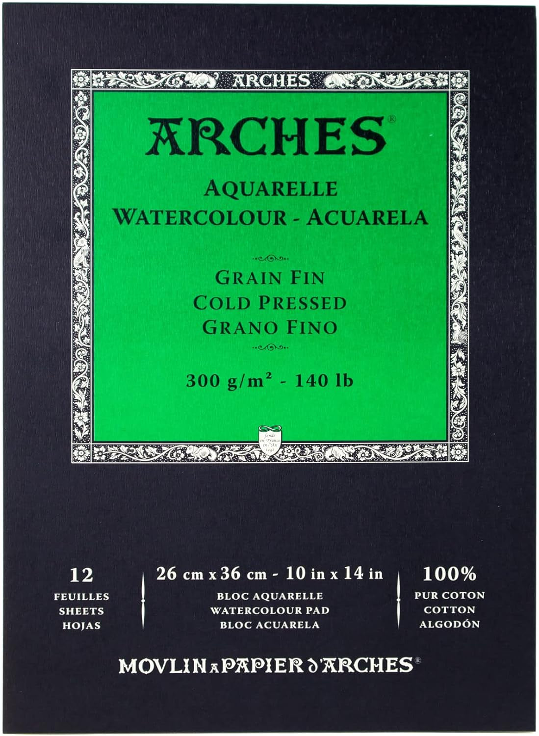 Aquarelle Watercolor Pad, Cold Pressed, 140Lb/300Gsm, 12 Sheet, 10X14 Inch,  Watercolor Paper 100% Cotton