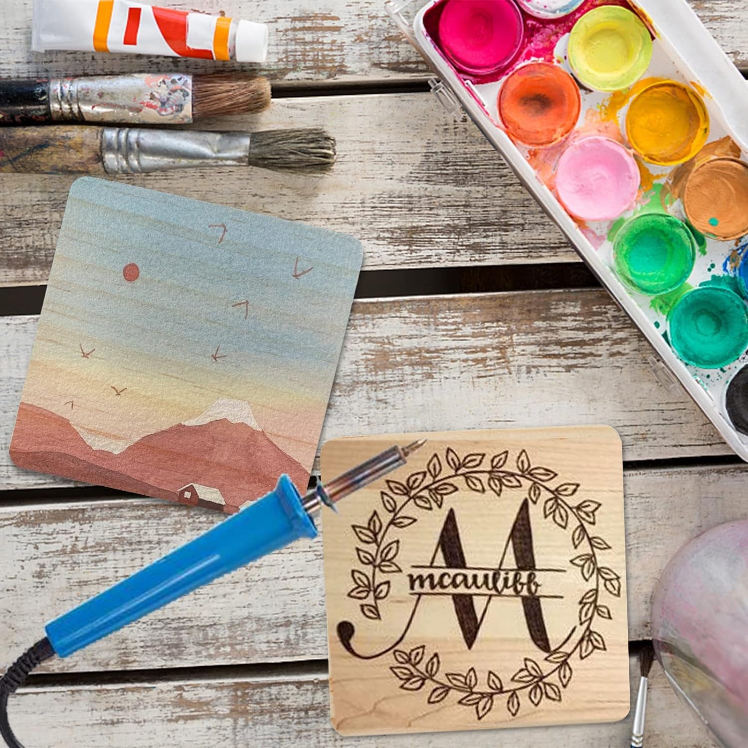 20PCS Unfinished Wood Coasters, Square Blank Wooden Coasters for Crafts, Thick Coasters with 80PCS Foam Knots for DIY Mosaic Coasters, Stained, Painted, Pyrography, Arts Craft, 4 X 4 In