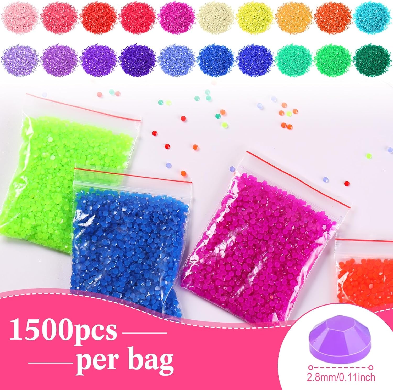30000 Pcs Glow in the Dark Beads for Diamond Painting 20 Colors Diamond Painting Beads 2.8 Mm Rhinestone Beads Flat Bottom round Resin Diamond Beads for DIY Craft Diamond Painting Accessories