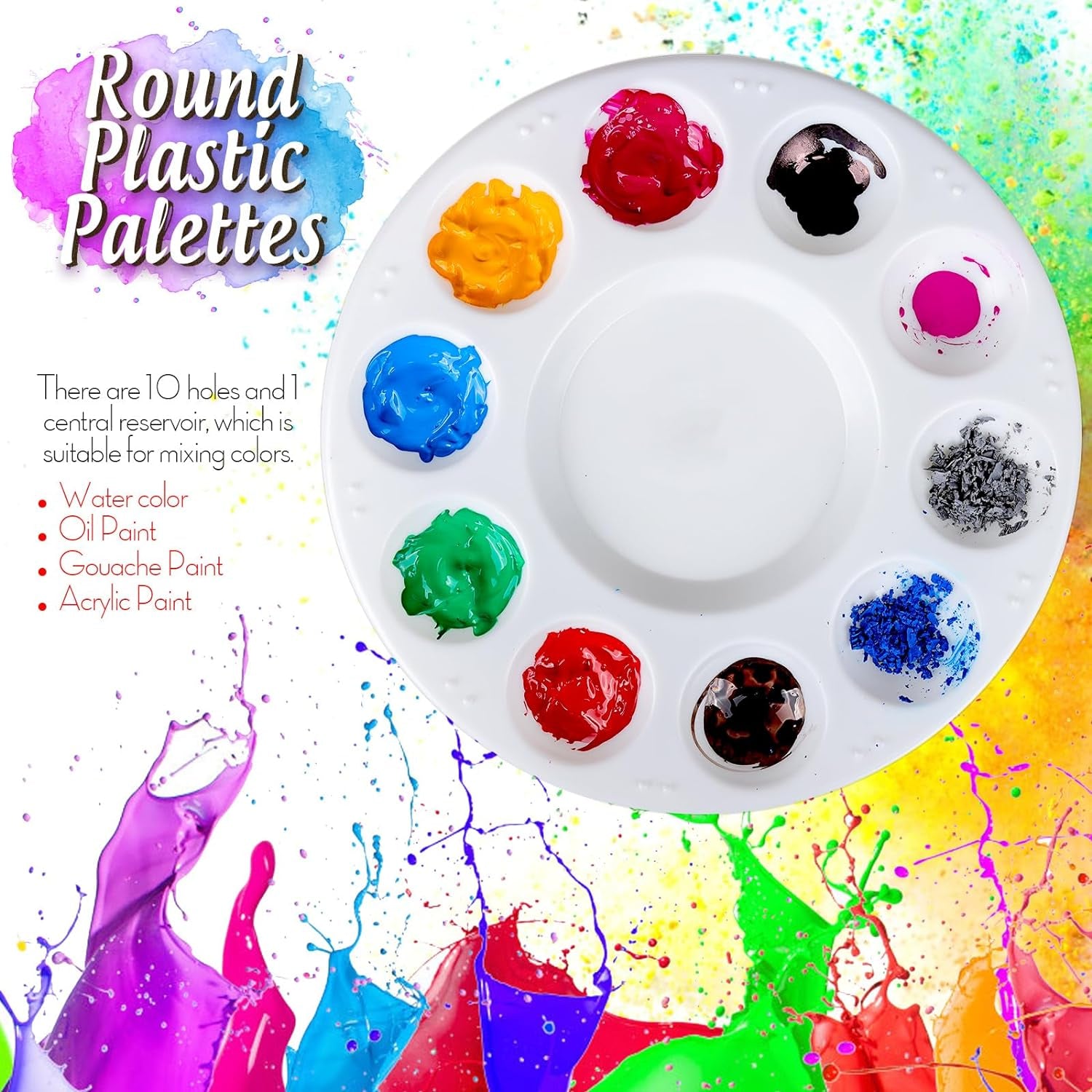 Paint Brushes & round Paint Palette Set, Paintbrushes, Synthetic Paint Brush, Brushes for Painting, Plastic Paint Tray Palettes, Paint Brushes for Acrylic Painting, Watercolor, Rock Painting