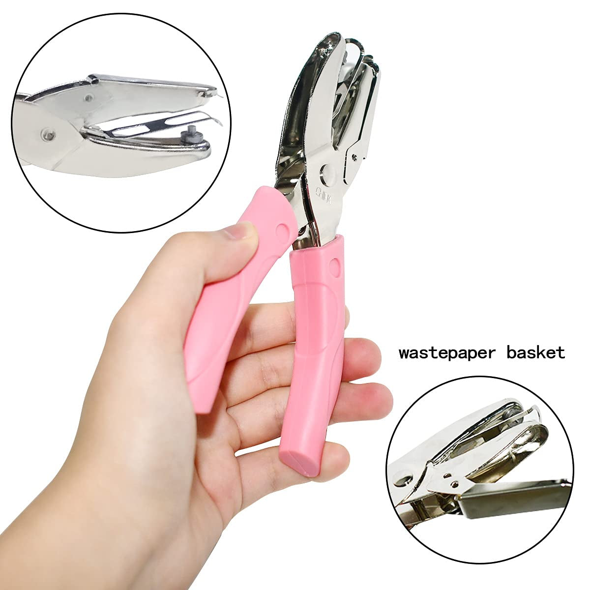 Handheld Hole Paper Punch Puncher for Craft Paper Tags Clothing Ticket DIY Scrapbook Tool, with Pink Soft Handheld Grip (Middle Circle 1/8 Inch)