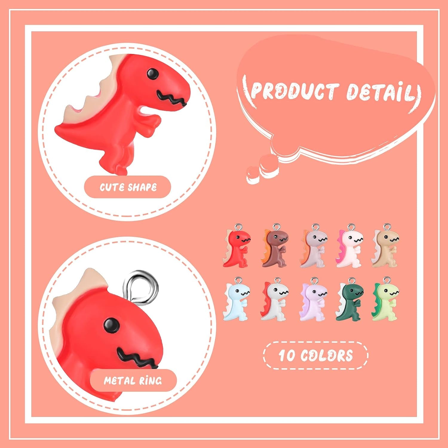 100 Pieces Dinosaur Charms for Jewelry Making, Cute Resin Dinosaur Pendants Charms for Girls Kids Earring Bracelet Necklace DIY Crafting, 10 Colors (Lovely Style)