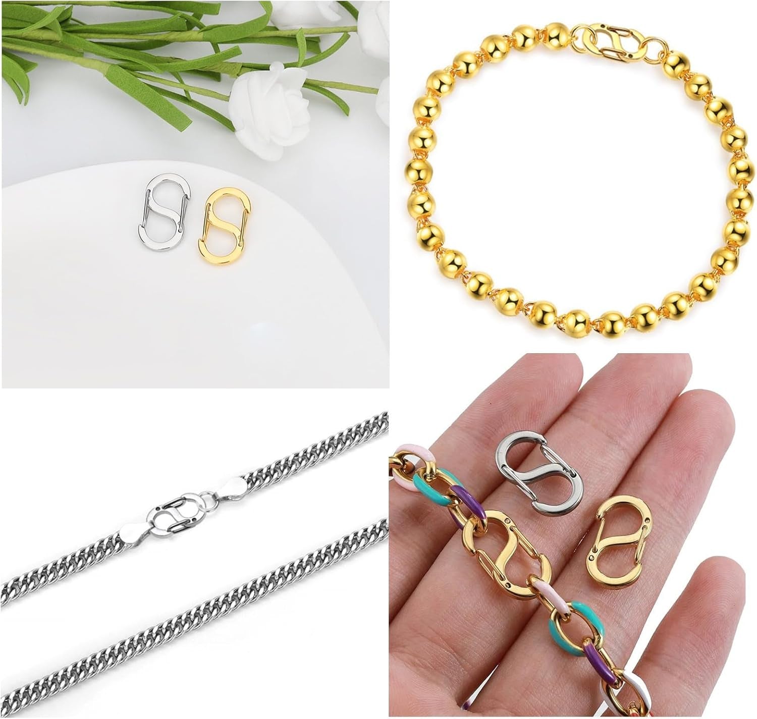 Double Opening Shortener Clasp, Necklace Clasps Connector Hooks Clips, Shortener Clasp, Hook Lock Connector for Jewelry Making 6Pcs, OL003