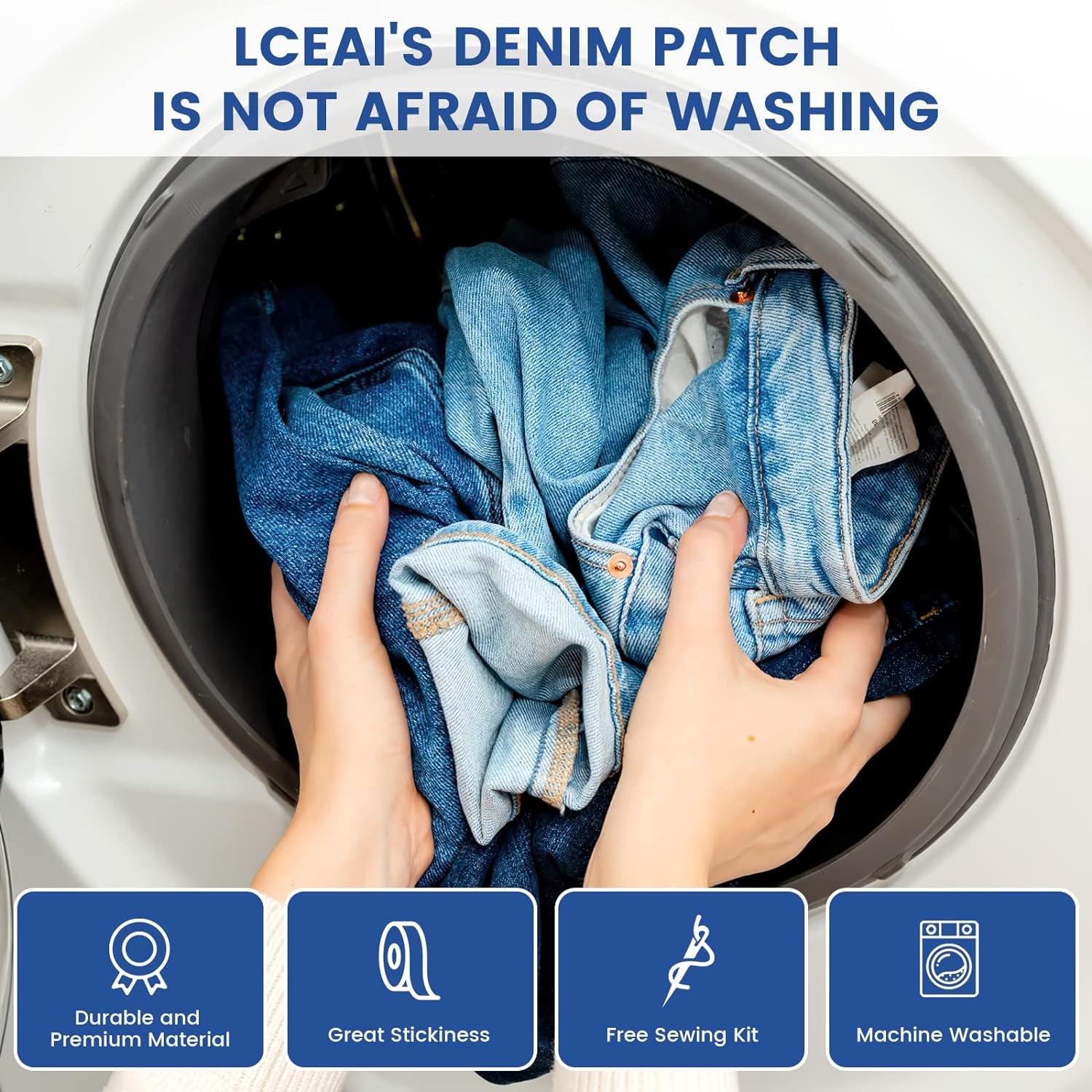 30-Piece Iron on Patches for Jeans, Denim Patches for inside Jeans Pure Cotton, 6 Shades of Blue Iron on Jean Patches for inside Jeans & Clothing Repair, Size 3"X4-1/4"(7.6Cm X 10.8Cm)