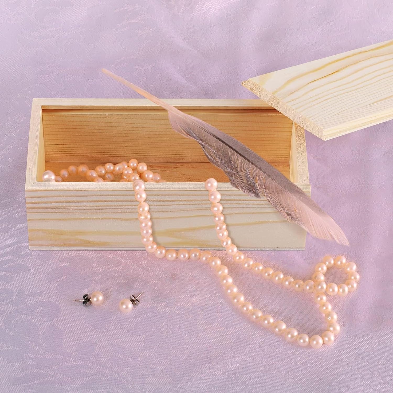 3 Pack Unfinished Wooden Box with Slide Lid, Blank Pine Wood Box Case Container Wood Jewelry Box for Storage, Arts, Crafts, Hobbies, Sewing, Keepsakes, Jewelry