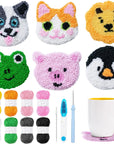 6 Set Animal Punch Needle Coasters Kit with Pattern, Yarn, Adhesive Felts, Hand Tools, Wooden Embroidery Hoop and Instruction Rug Punch Decoration DIY Art Crafts Kit for Adult Beginner