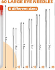 60 PCS Large Eye Sewing Needles, 6 Sizes Hand Sewing Needles, Leather Needle Embroidery Thread Needle, Stainless Hand Quilting Needles with Threaders for Hand Sewing Art Crafts